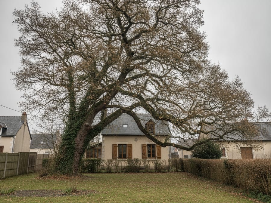 Grand peuplier blanc penché au-dessus de la Sèvre Nantaise à Vertou avant abattage