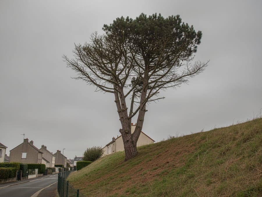 Pin maritime allégé après taille en hauteur par arboriste grimpeur Chantenay Nantes