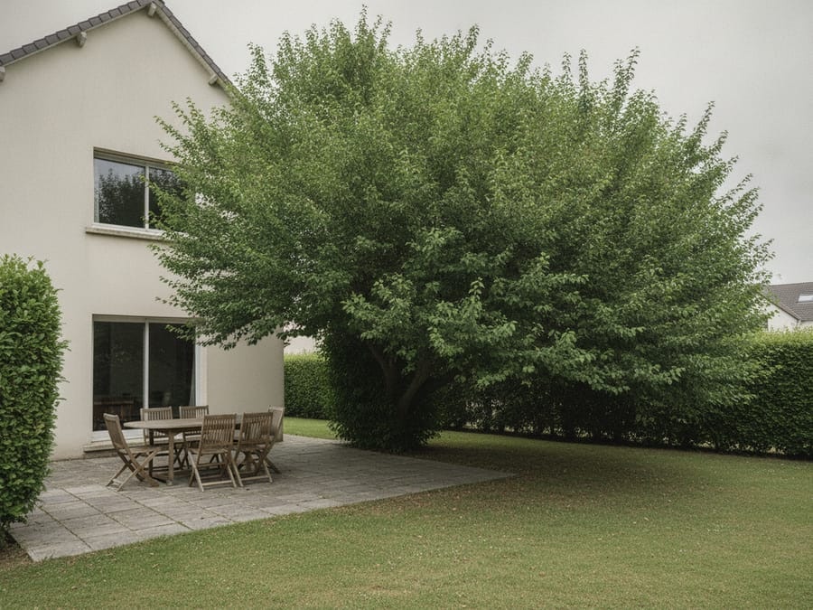 Arbre avec houppier déséquilibré envahissant la terrasse avant intervention Saint-Herblain