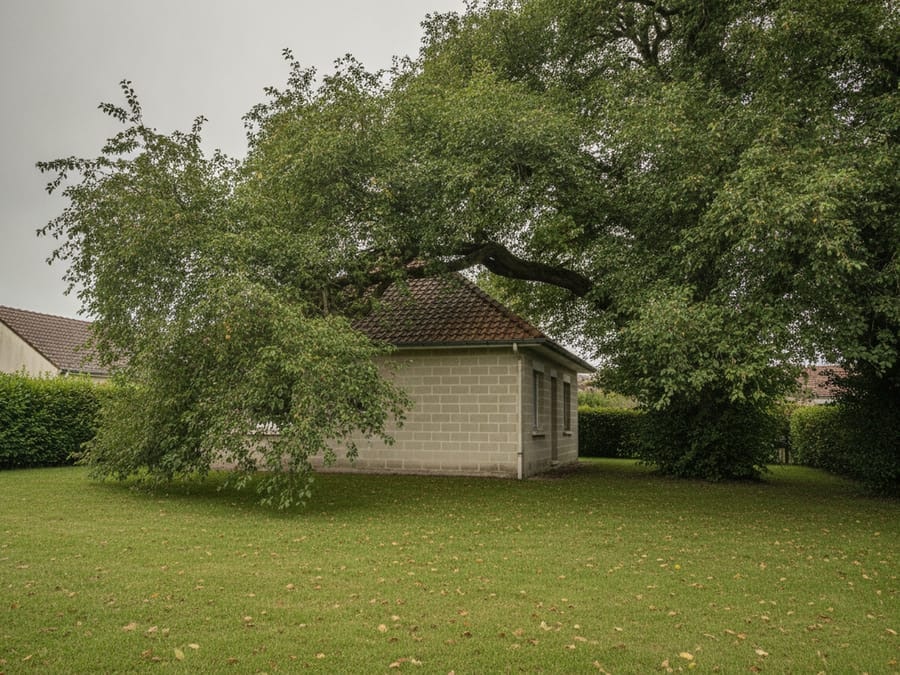 Grosses branches surplombant la toiture d'un pavillon à Saint-Herblain